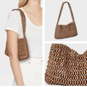 A New Day wooden beaded shoulder bag in brown NWT festival bohemian hippy bag